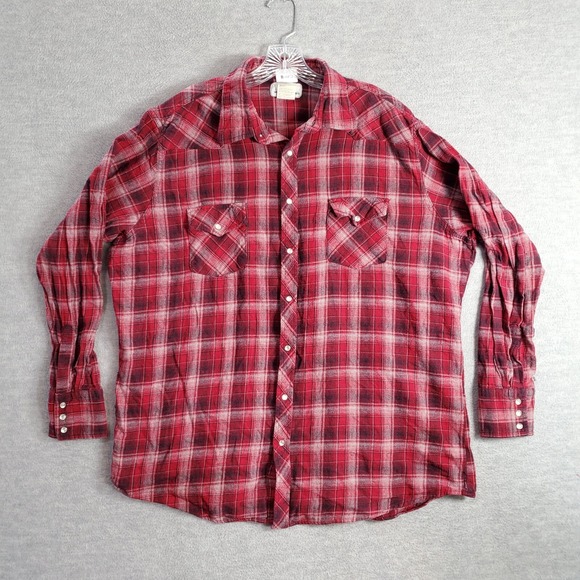 Wrangler Wrancher Men Button Up Shirt 2XT Red Plaid Flannel Western Pearl Snap - Picture 1 of 7